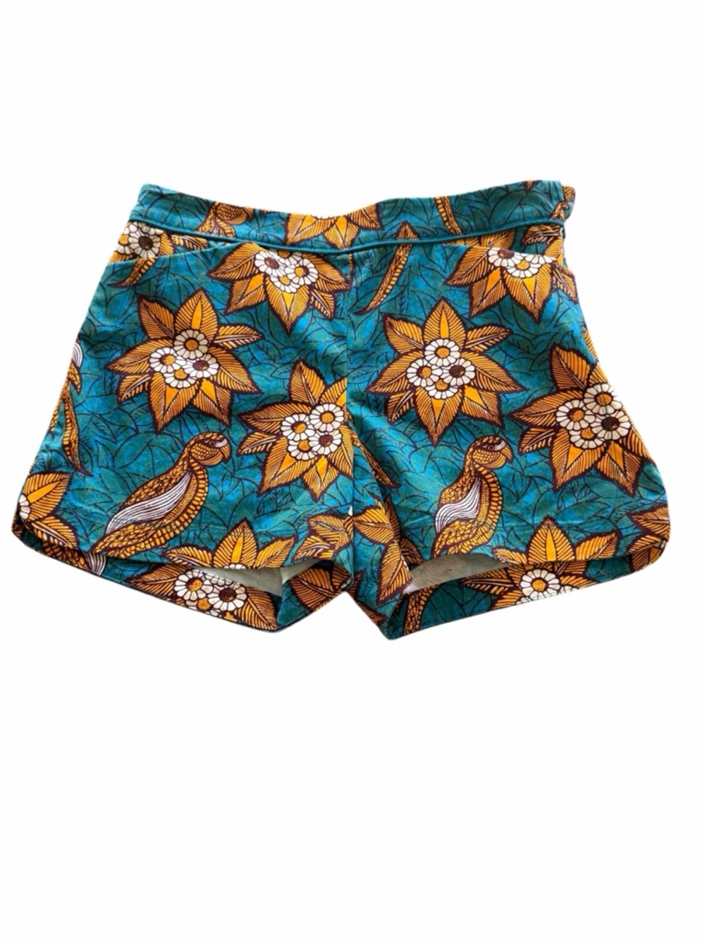 Anthropologie Elevenses Bird Of Paradise Teal and Marigold Shorts Size 6